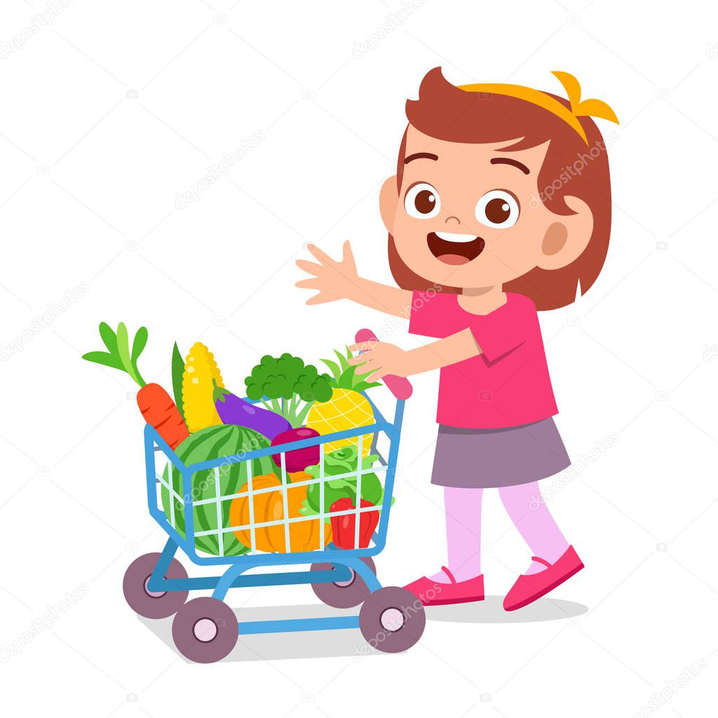 cute happy kid harvest fruit and vegetable