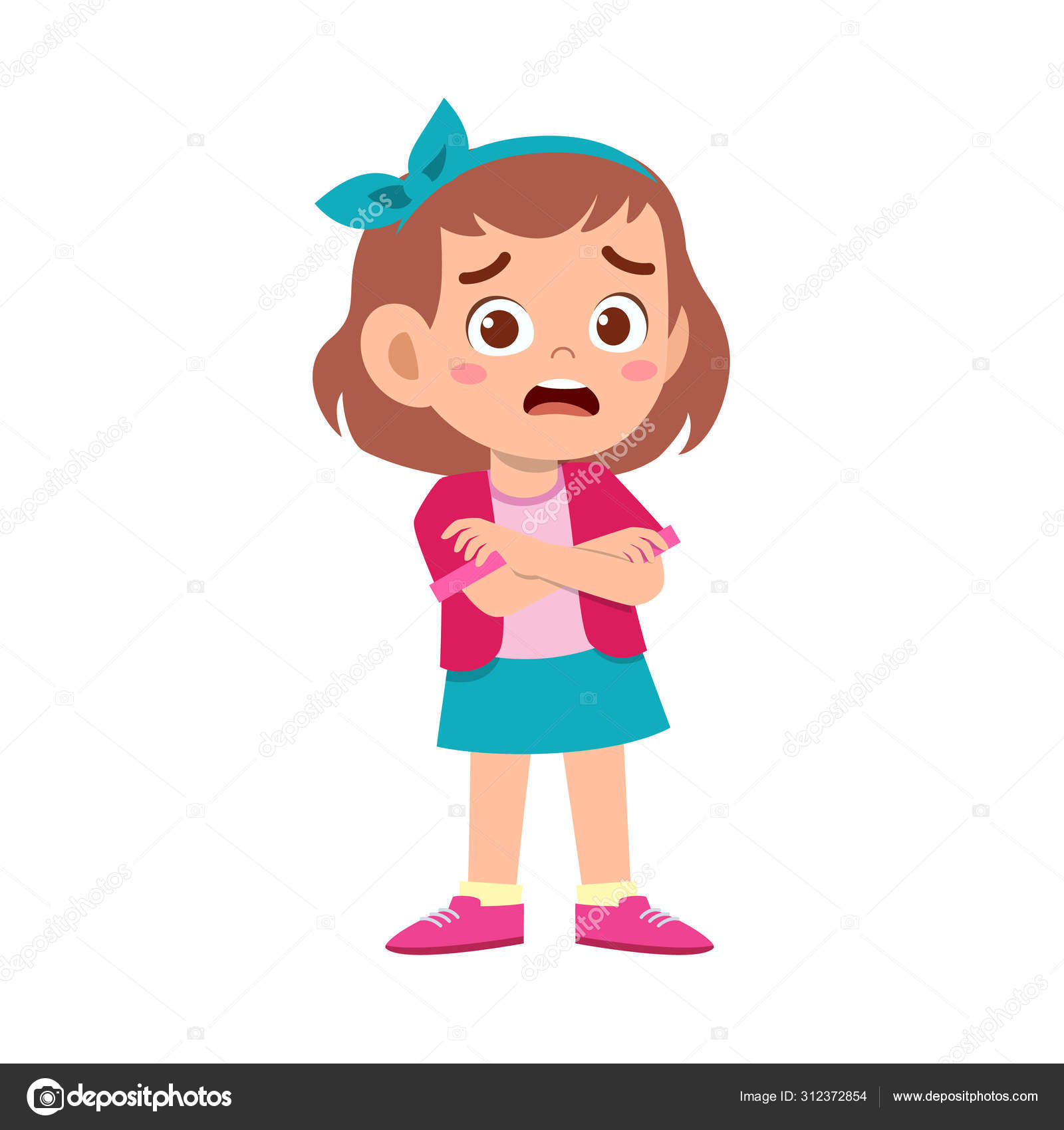 Little girl scared face expression cartoon Vector Image