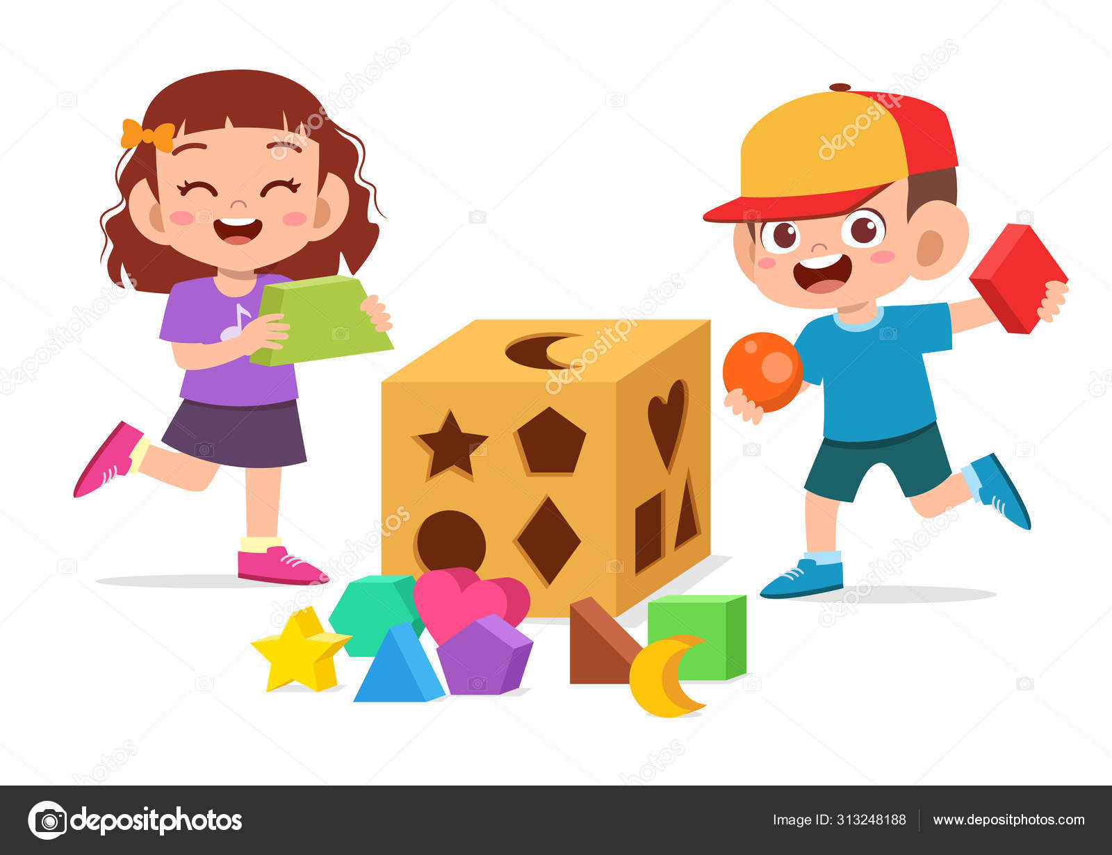 Happy cute kids play learn 3d geometry Stock Vector by ©colorfuelstudio  313248188, image size:1600x1231