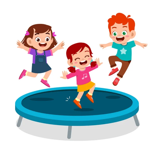 Fröhliches süßes Kinderlächeln springen auf dem Trampolin — Stockvektor