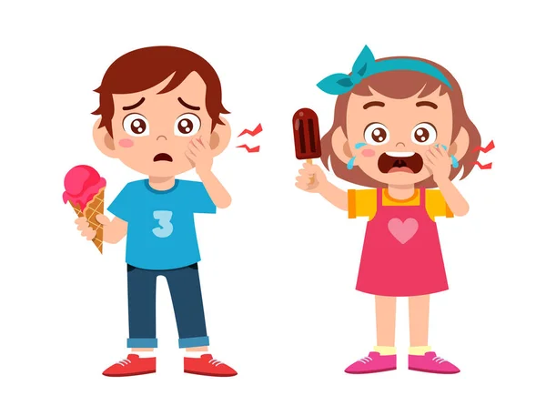 Sad cute kids sick suffer toothache cavity Royalty Free Stock Vectors