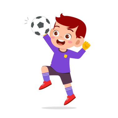 Mutlu çocuk kaleci olarak futbol oynuyor.