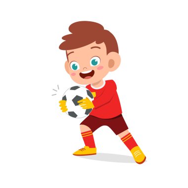 Mutlu çocuk kaleci olarak futbol oynuyor.