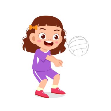 Mutlu tatlı kız, voleybol oynuyor.