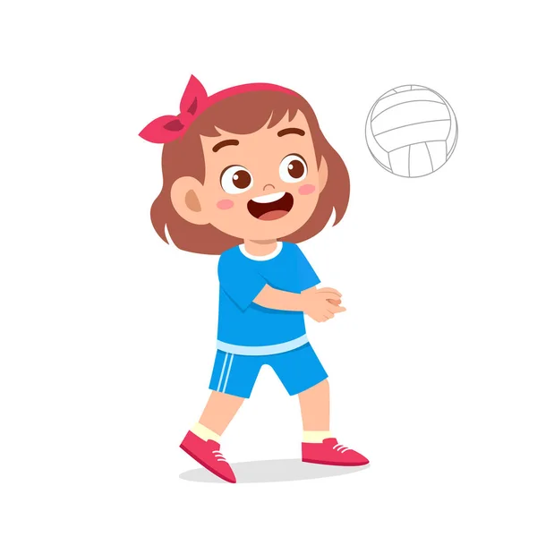 Feliz lindo niño niña jugar tren voleibol — Vector de stock