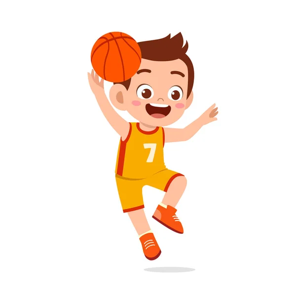 Szczęśliwy słodkie dziecko chłopiec grać w koszykówkę pociąg — Wektor stockowy
