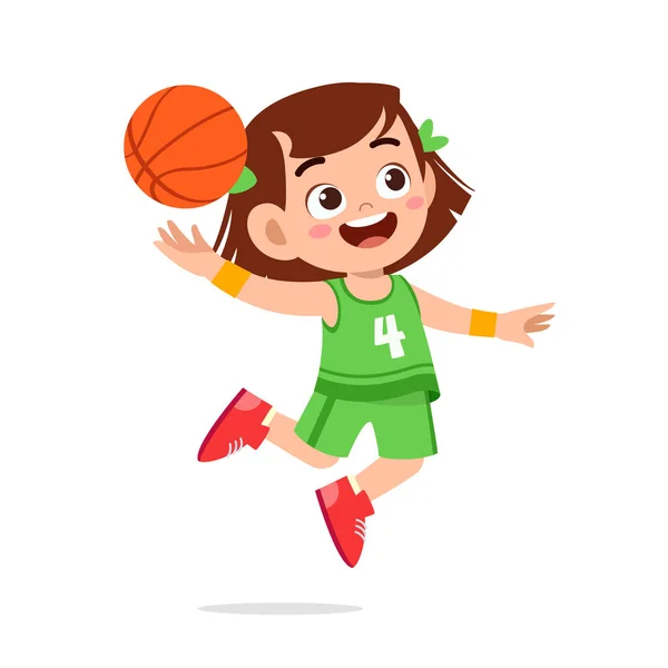 Szczęśliwy słodkie dziecko dziewczyna grać w koszykówkę pociąg — Wektor stockowy