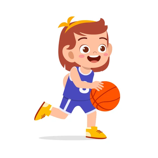 Glad söt liten flicka spela tåg basket — Stock vektor