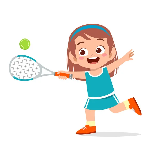 Feliz lindo niño chica jugar tren tenis — Vector de stock