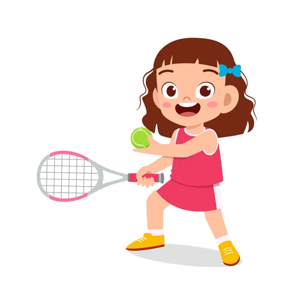 Glad söt liten flicka spela tåg tennis — Stock vektor