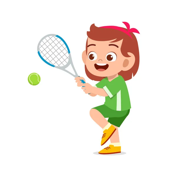 Ευτυχισμένο χαριτωμένο κορίτσι παίζουν τένις τρένο — Διανυσματικό Αρχείο
