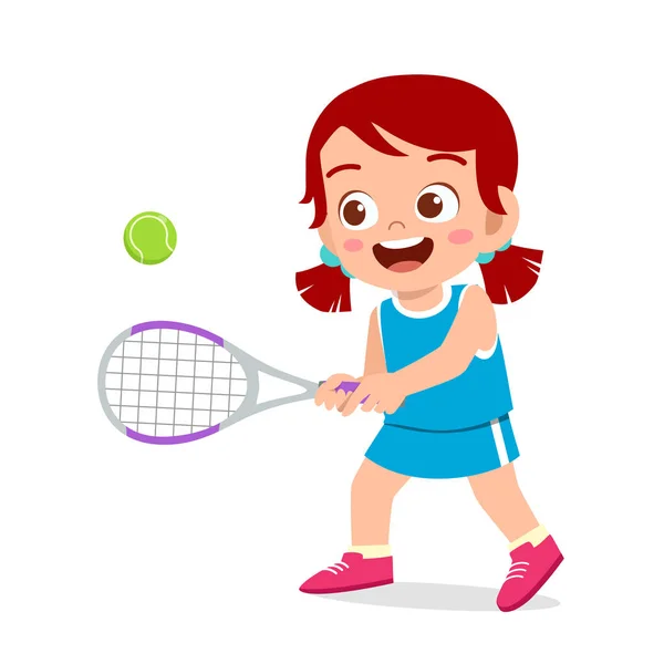Mutlu şirin kız tren tenisi oynuyor. — Stok Vektör