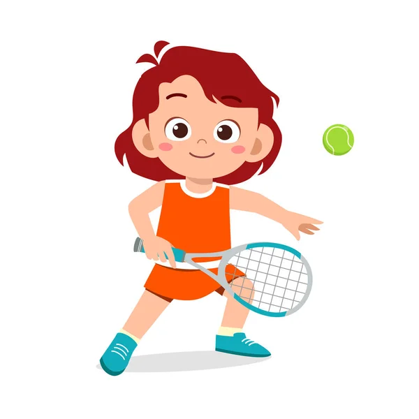 幸せなかわいい子供の女の子は電車のテニスをプレイ — ストックベクタ