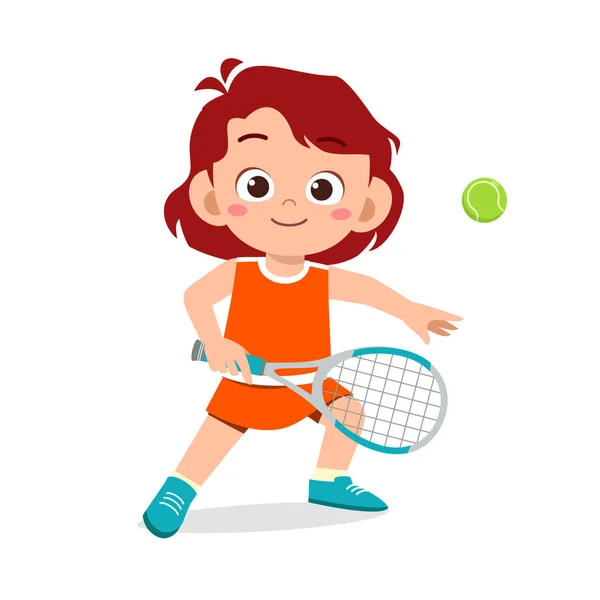 Heureux mignon enfant fille jouer train tennis — Image vectorielle