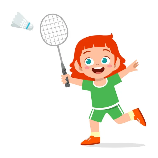 Heureux mignon enfant fille jouer train badminton — Image vectorielle