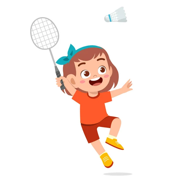 Menina bonito feliz jogar trem badminton —  Vetores de Stock
