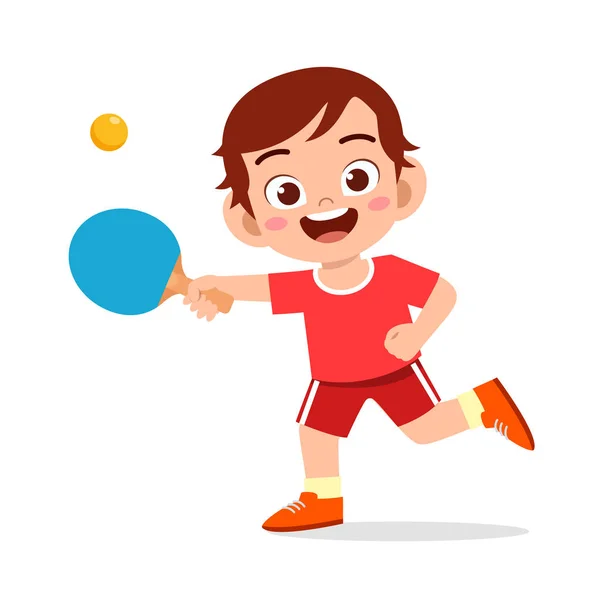 快乐可爱的小男孩玩火车乒乓球 — 图库矢量图片