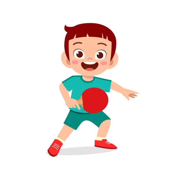 Feliz lindo niño jugar tren pingpong — Vector de stock