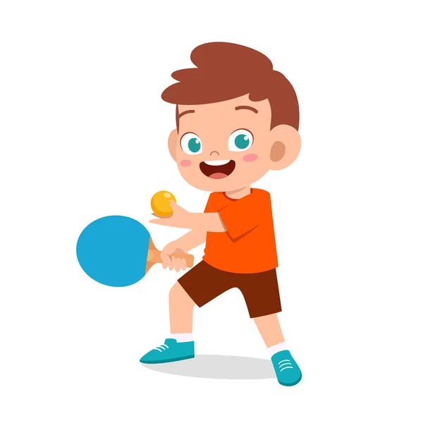 快乐可爱的小男孩玩火车乒乓球 — 图库矢量图片