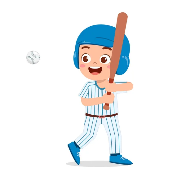 Niño lindo feliz jugar béisbol tren — Vector de stock