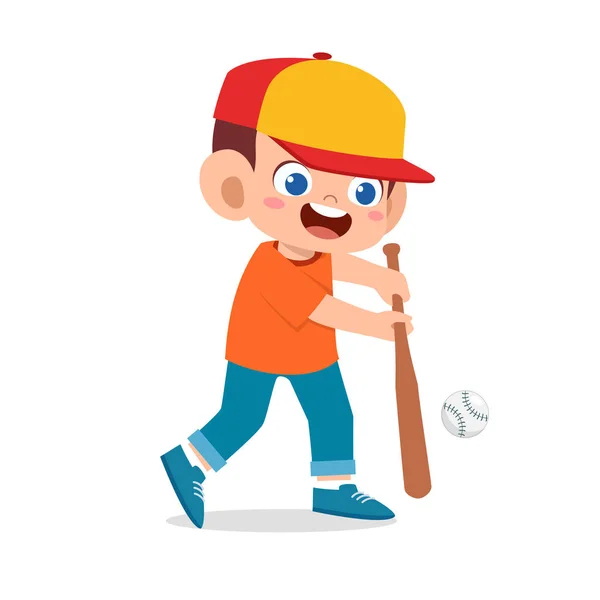 Niño lindo feliz jugar béisbol tren — Vector de stock