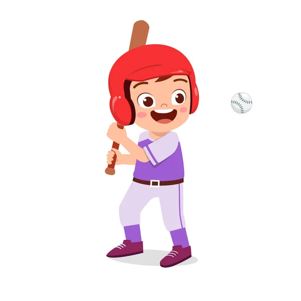 Niño lindo feliz jugar béisbol tren — Vector de stock