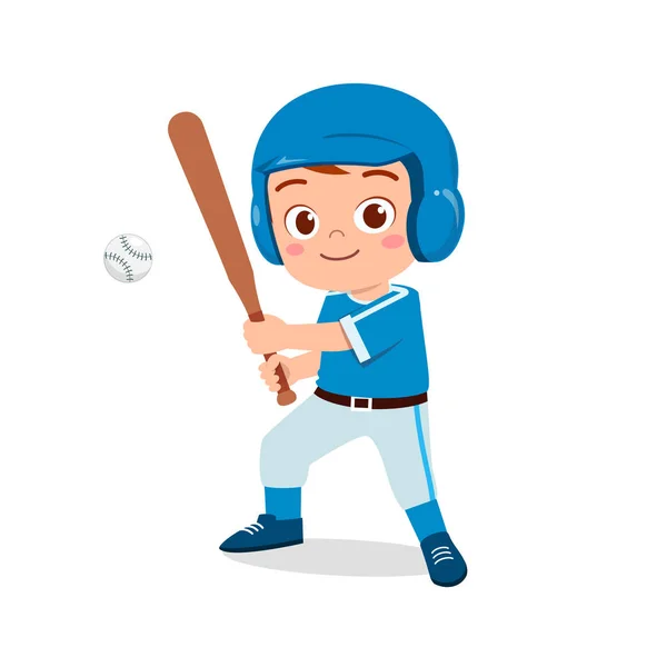 Niño lindo feliz jugar béisbol tren — Vector de stock