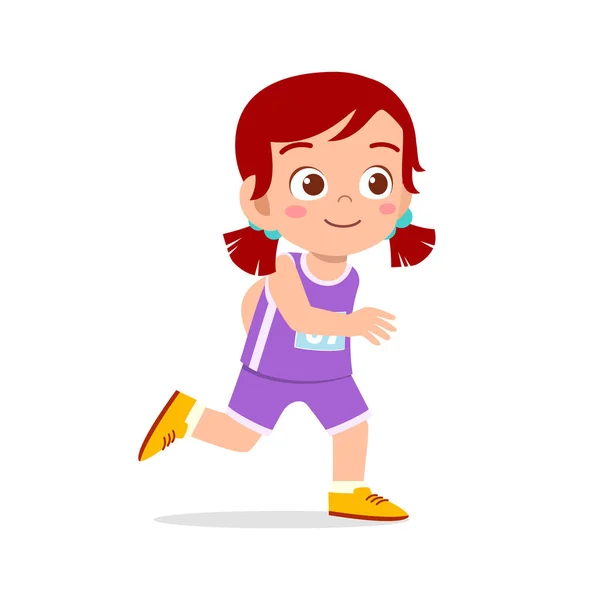 Feliz niña tren correr maratón trotar — Vector de stock