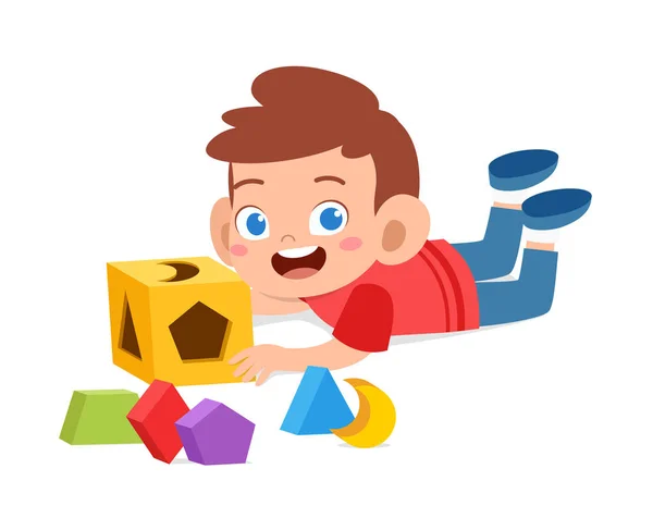 Feliz lindo niños jugar aprender 3d geometría — Archivo Imágenes Vectoriales