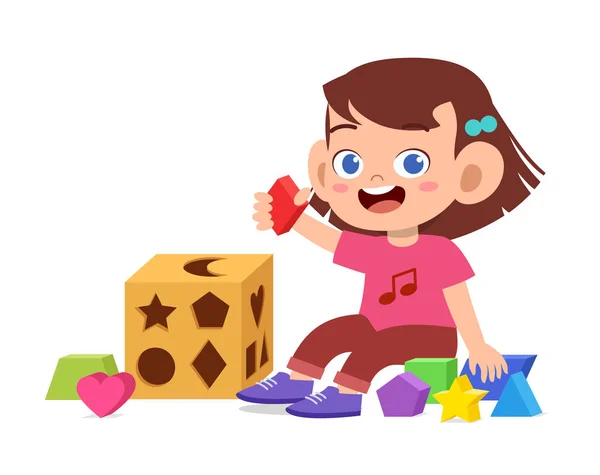 Feliz lindo niños jugar aprender 3d geometría — Vector de stock