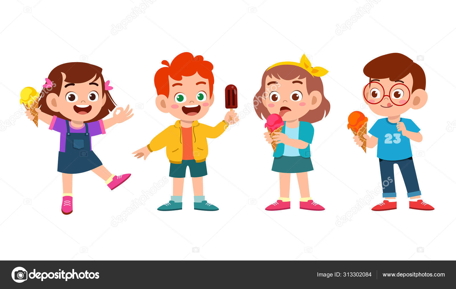 Happy cute kids eat ice cream set Stock Vector Image by