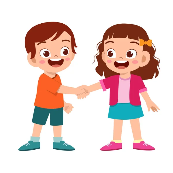 Cute happy kid hand shake with friend — Stock Vector