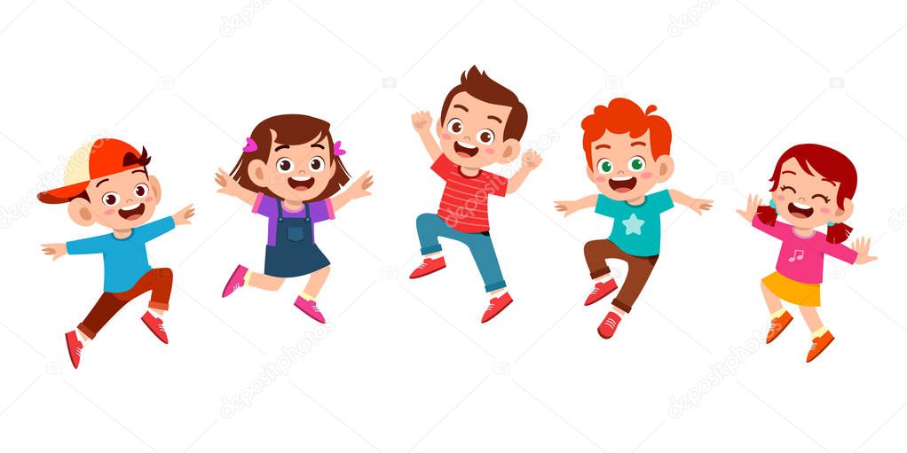 happy cute kid jump with friend set