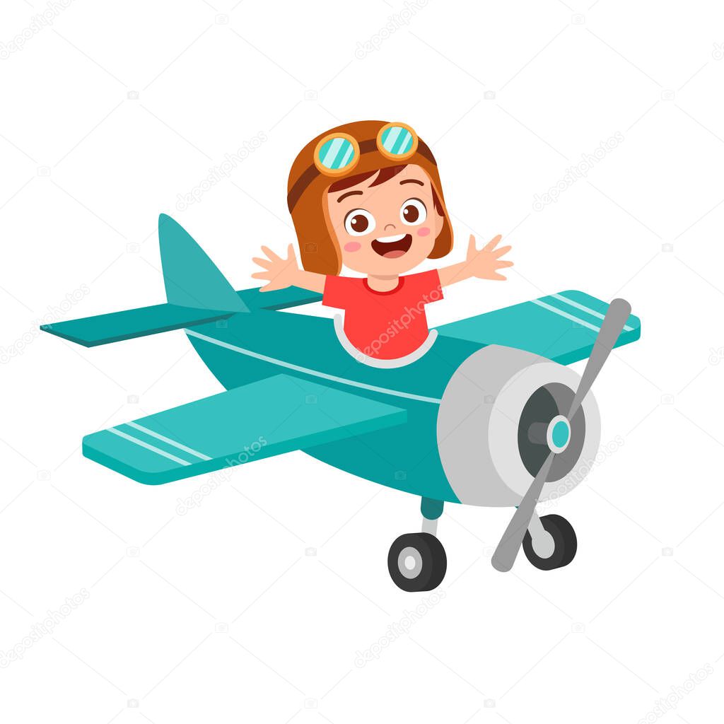happy boy kid play toy fly plane