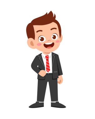 Mutlu şirin çocuk takım elbise giyip smokin giyiyor