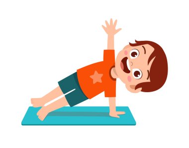 Küçük tatlı çocuk ve kız yoga pozu veriyor.