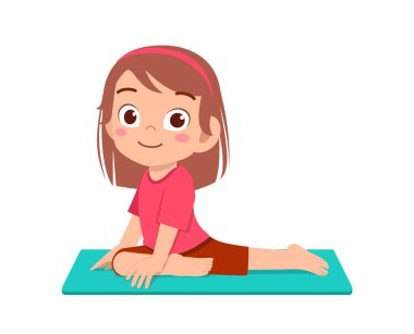 Küçük tatlı çocuk ve kız yoga pozu veriyor.