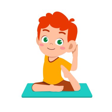 Küçük tatlı çocuk ve kız yoga pozu veriyor.