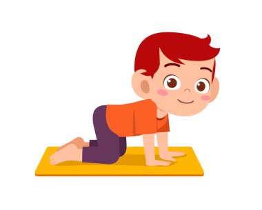 Küçük tatlı çocuk ve kız yoga pozu veriyor.