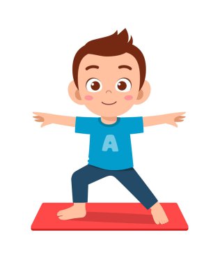 Küçük tatlı çocuk ve kız yoga pozu veriyor.