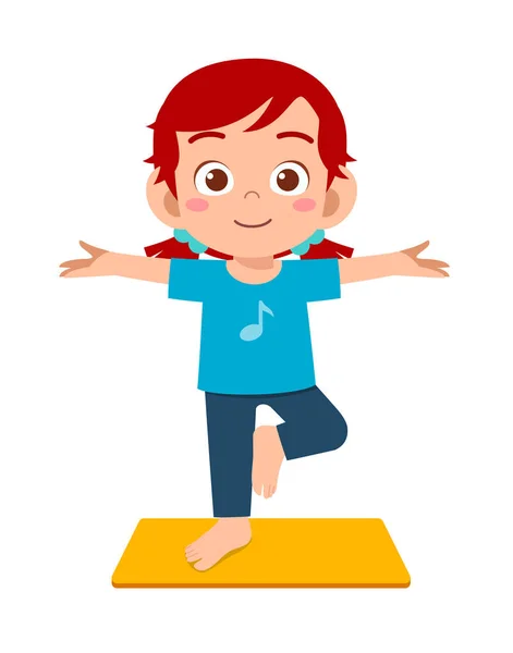 Feliz Lindo Niño Niño Chica Hacer Yoga Pose — Archivo Imágenes Vectoriales