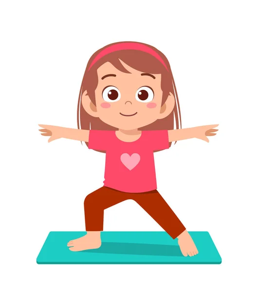 Feliz Lindo Niño Niño Chica Hacer Yoga Pose — Vector de stock