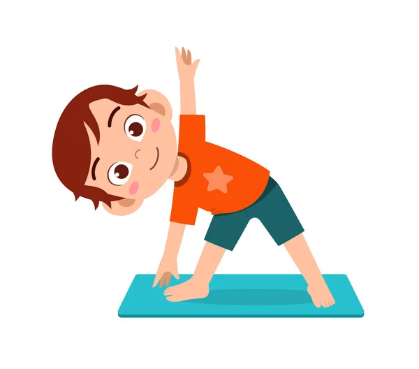 Feliz Lindo Niño Niño Chica Hacer Yoga Pose — Archivo Imágenes Vectoriales