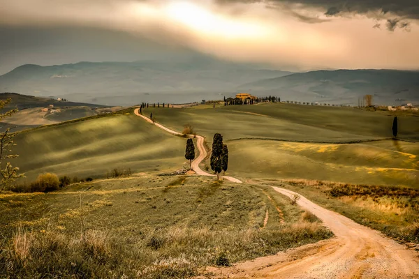 Foto Otoño Del Estado Ánimo Del Paisaje Toscana Fondo Espacio —  Fotos de Stock