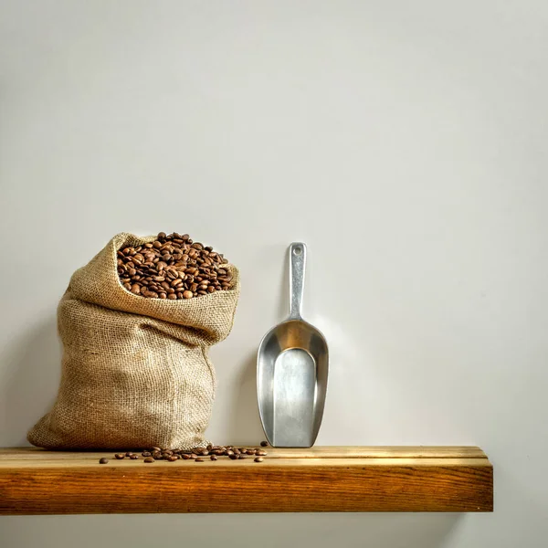 Fresh Coffee Brown Wooden Shelf Empty Copy Space Your Products — Stock Photo, Image
