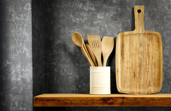 Estante Cocina Madera Marrón Con Espacio Vacío Para Productos Decoración — Foto de Stock