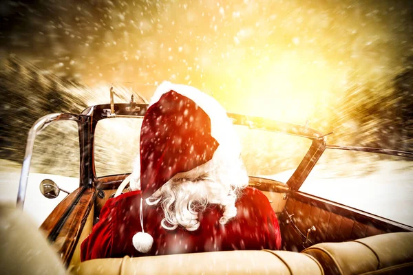 Santa Claus Coche Conducción Para Entregar Algunos Regalos Navidad Día — Foto de Stock