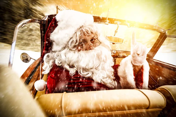 Santa Claus Coche Conducción Para Entregar Algunos Regalos Navidad Día — Foto de Stock