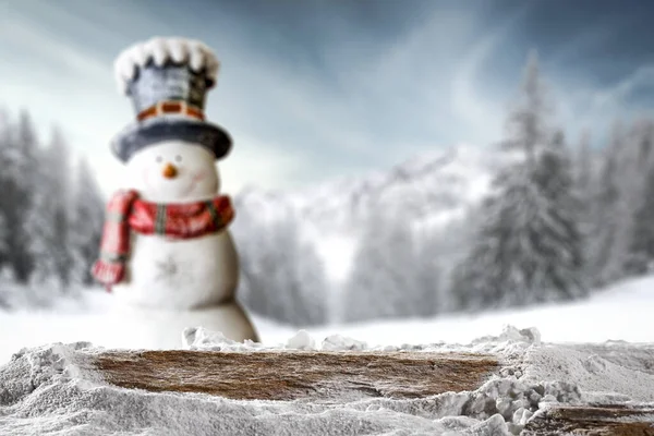 Zasněžené Vánoce Čas Rozmazané Sněhuláka Pozadí Prázdný Prostor Pro Výrobky — Stock fotografie
