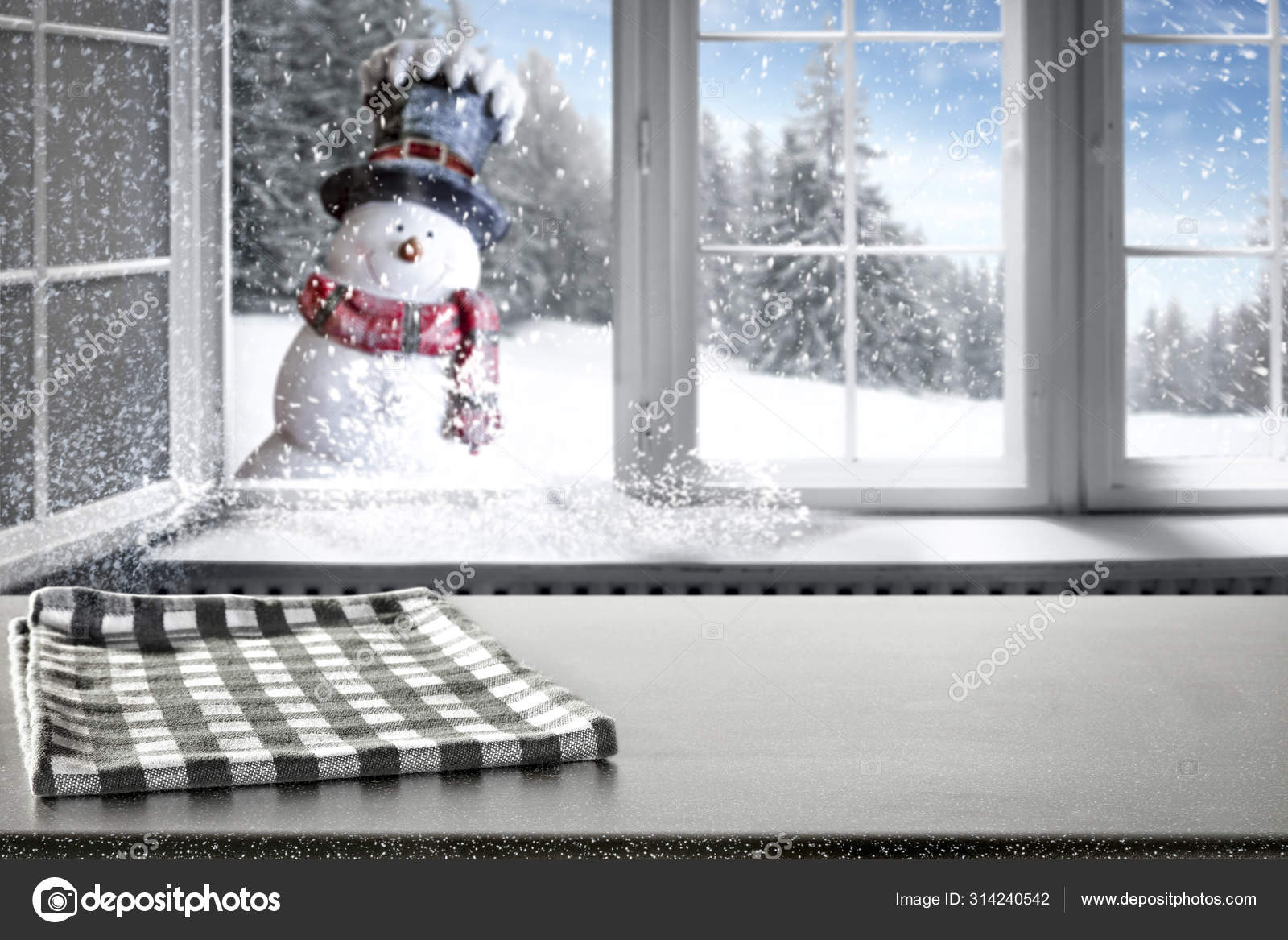 White Snowy Winter Window Background Space Your Products Decoration